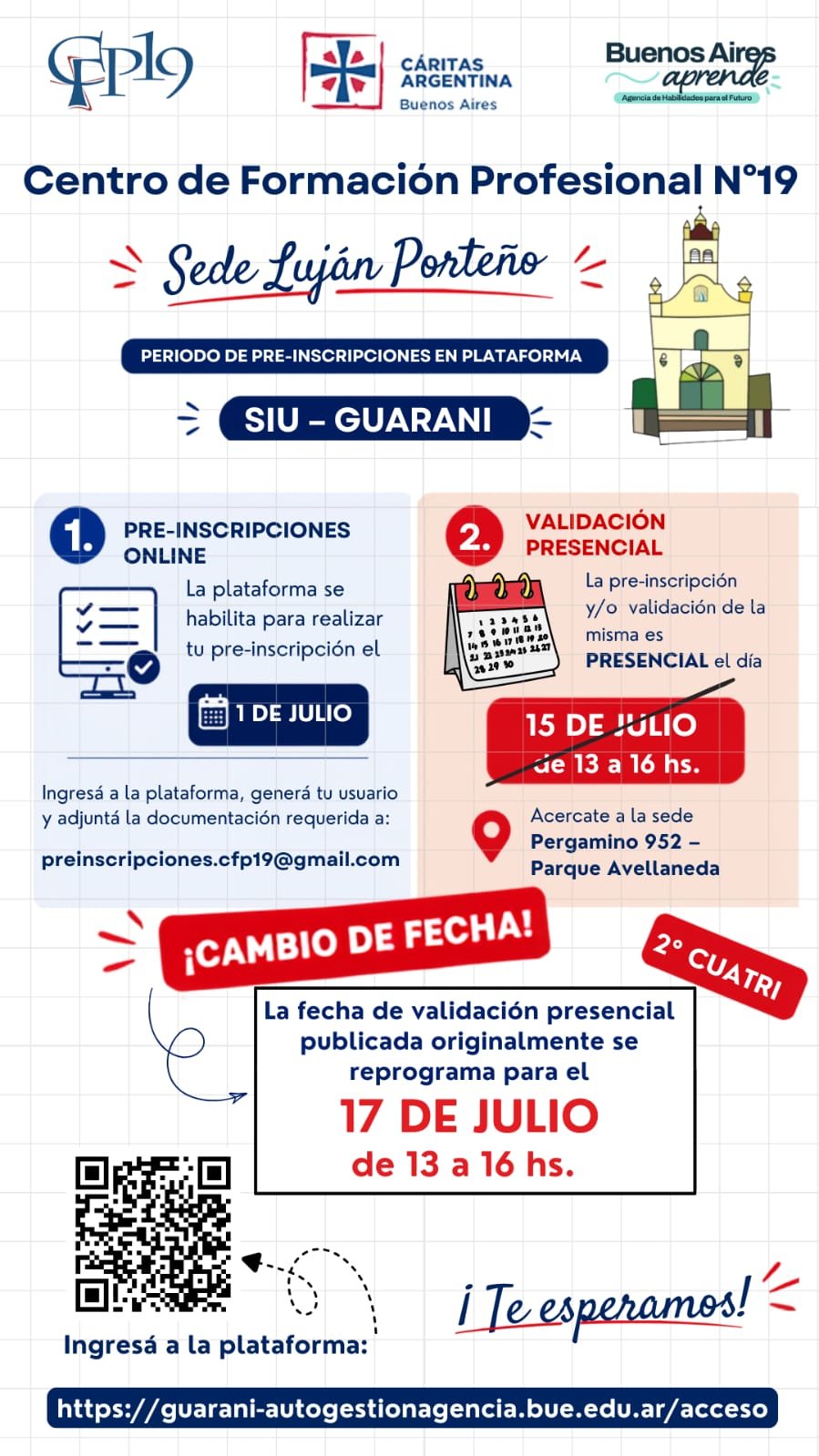 Cambio de fecha de inscripción 2026 - Sede Luján Porteño